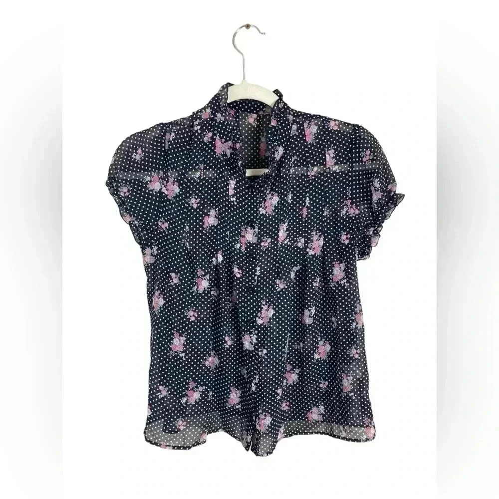 Doux archives button down‎ floral/poke a dot blouse woman’s size medium